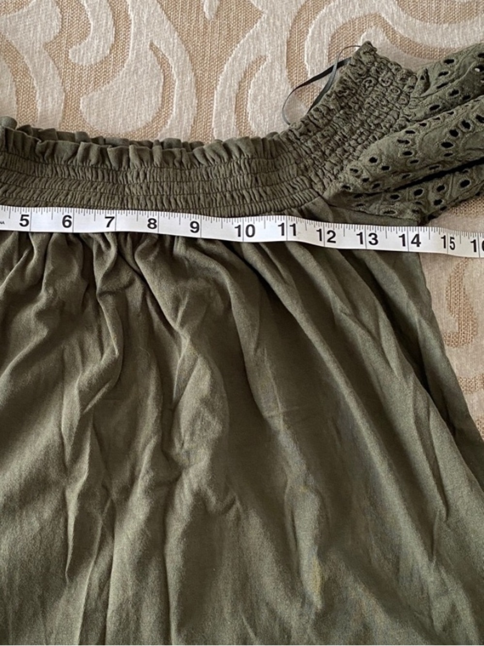 Express Olive Green Off Shoulder Cotton Boho Smocked Top XS - Picture 8 of 11